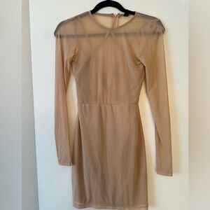 Windsor Tan Long Sleeve Sheer Dress